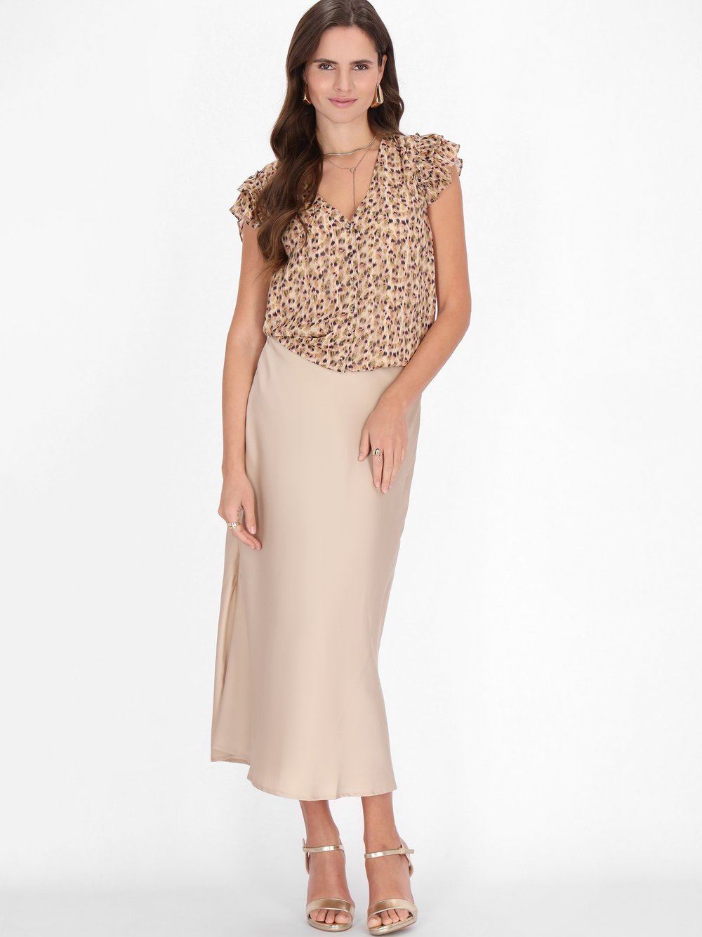 Faina Bluse Damen beige gemustert, XS