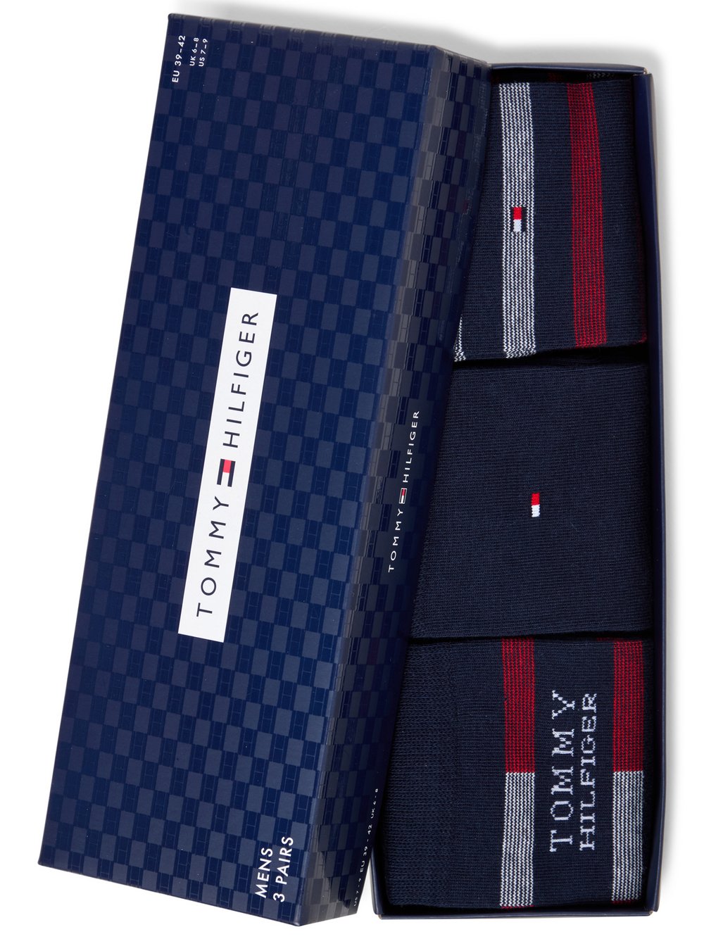 Tommy Hilfiger 3er-Pack Socken Herren Baumwolle mehrfarbig gestreift, 43-46