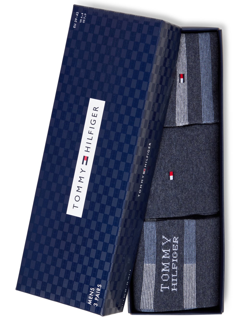 Tommy Hilfiger 3er-Pack Socken Herren Baumwolle mehrfarbig gestreift, 43-46