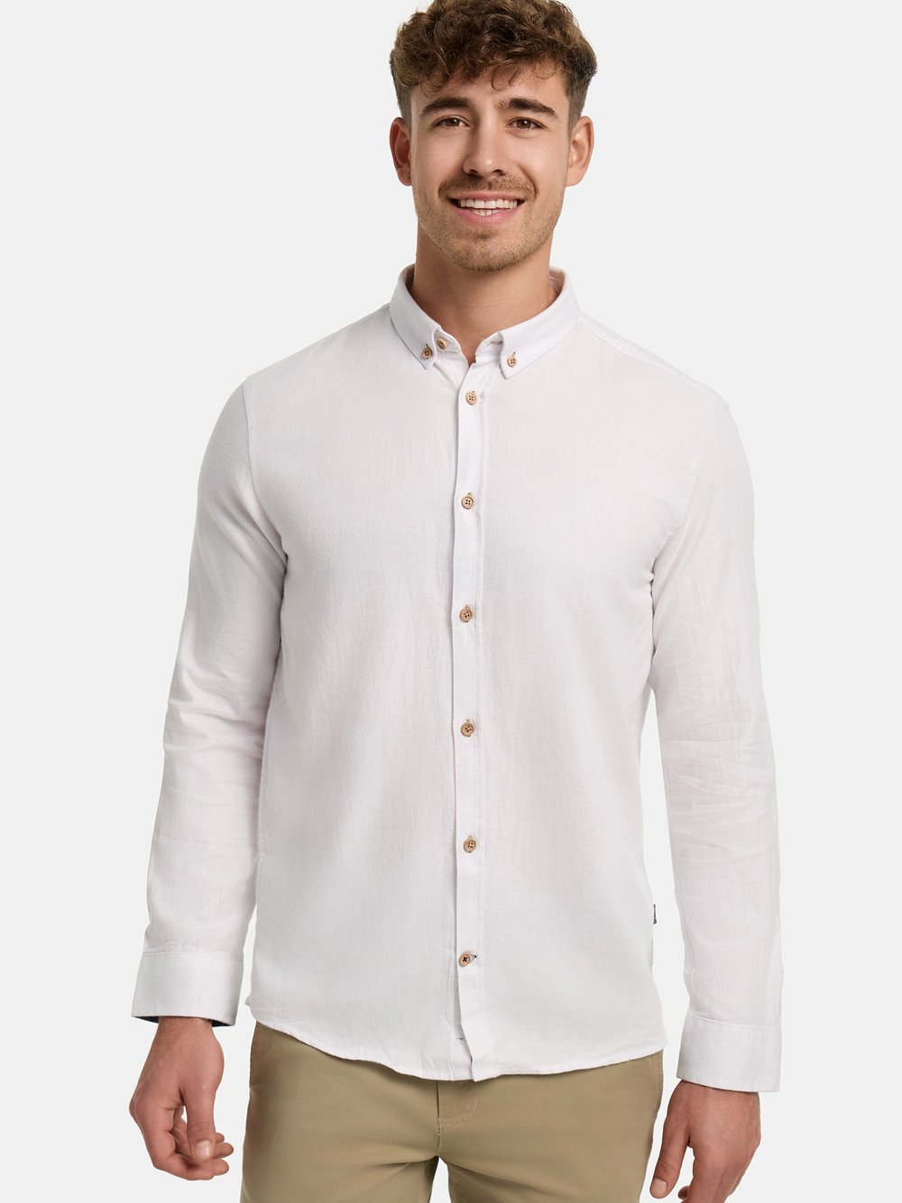 Kronstadt Hemd Langarm Herren Regular Fit Baumwolle weiß, M