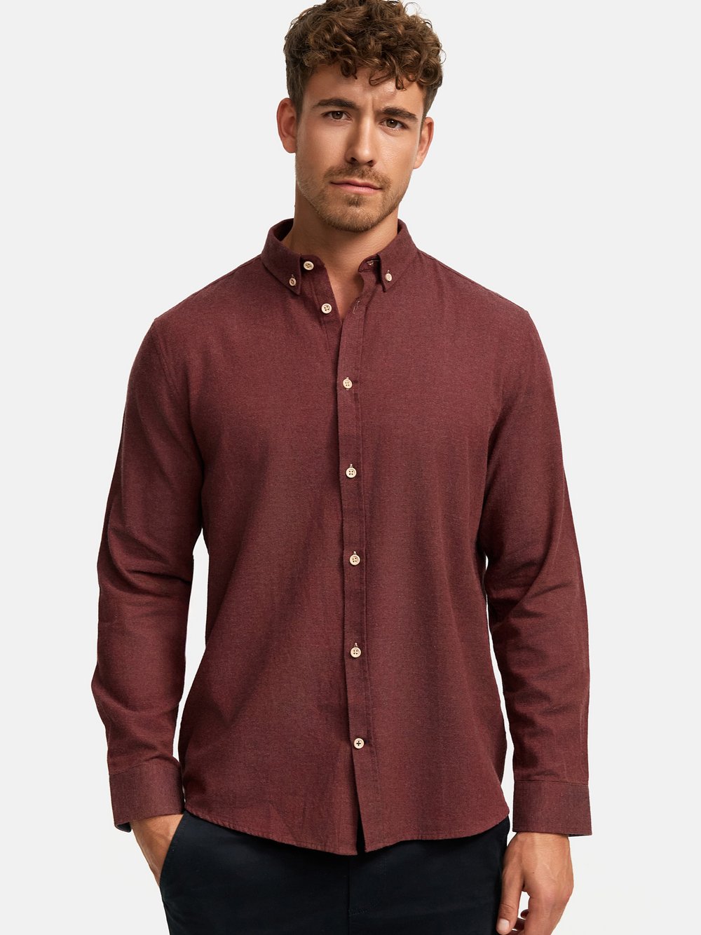 Thumbnail - Kronstadt Hemd Langarm Herren Regular Fit Baumwolle rot, XL