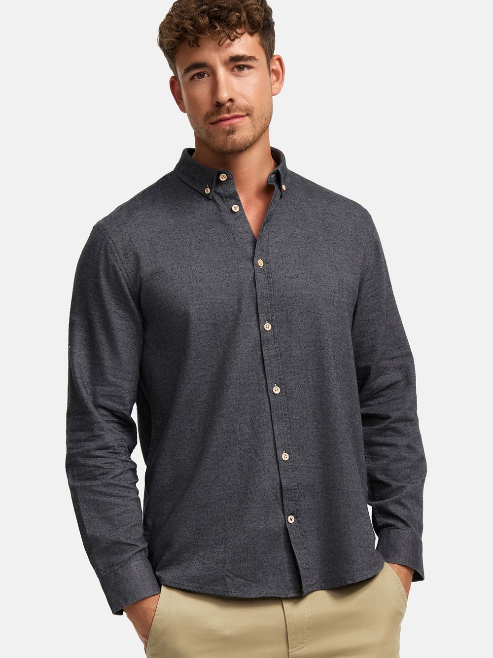 Thumbnail - Kronstadt Hemd Langarm Herren Regular Fit Baumwolle grau, XXL