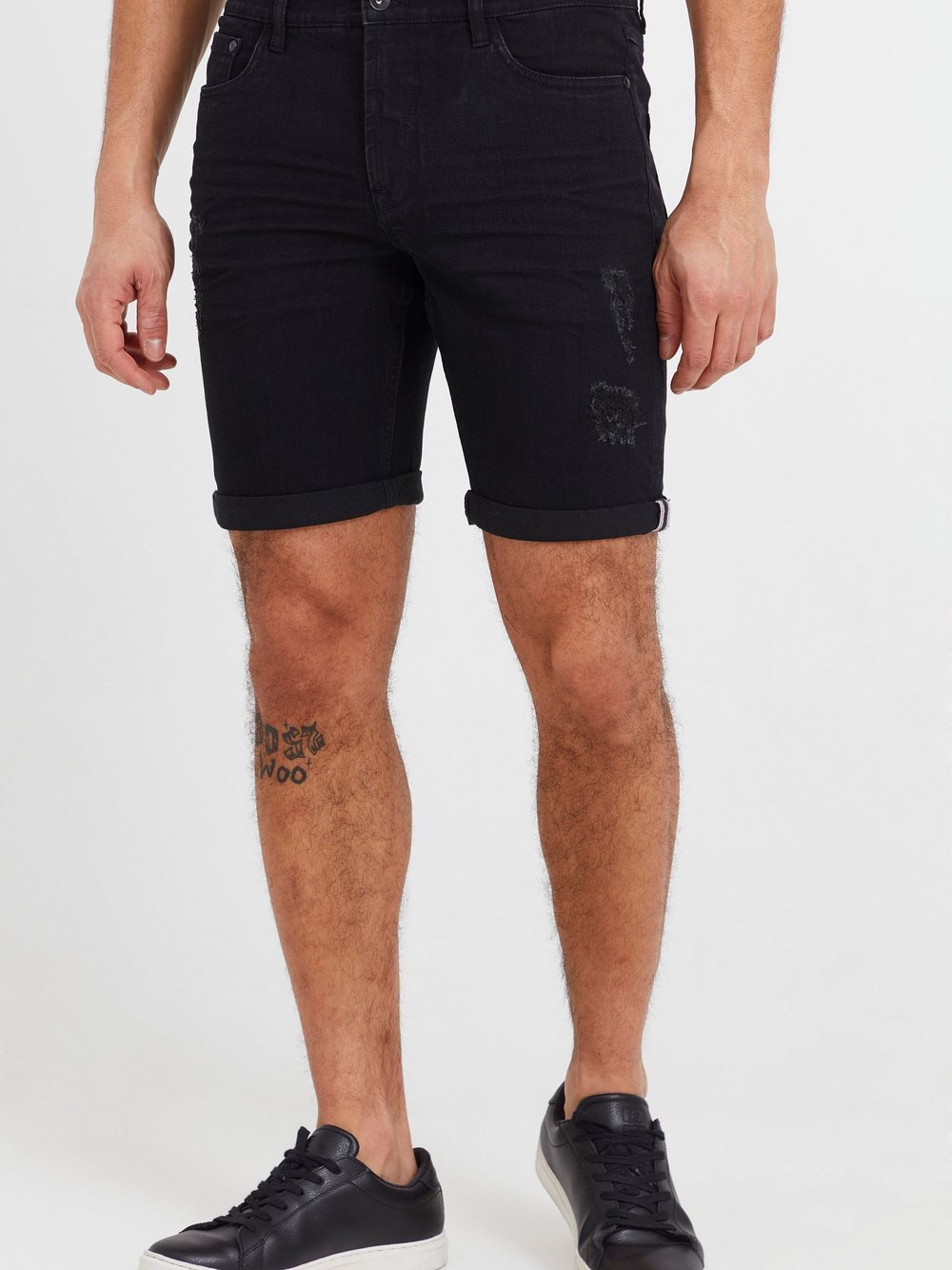 Solid Jeansshorts Herren Baumwolle schwarz, L