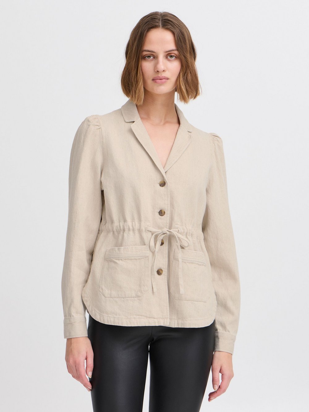 Atelier Rêve Kurzblazer Damen Leinen beige, 34