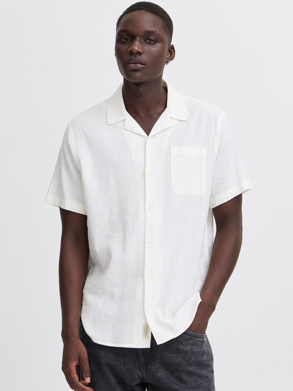 BLEND Kurzarmhemd Herren Regular Fit Leinen weiß, S