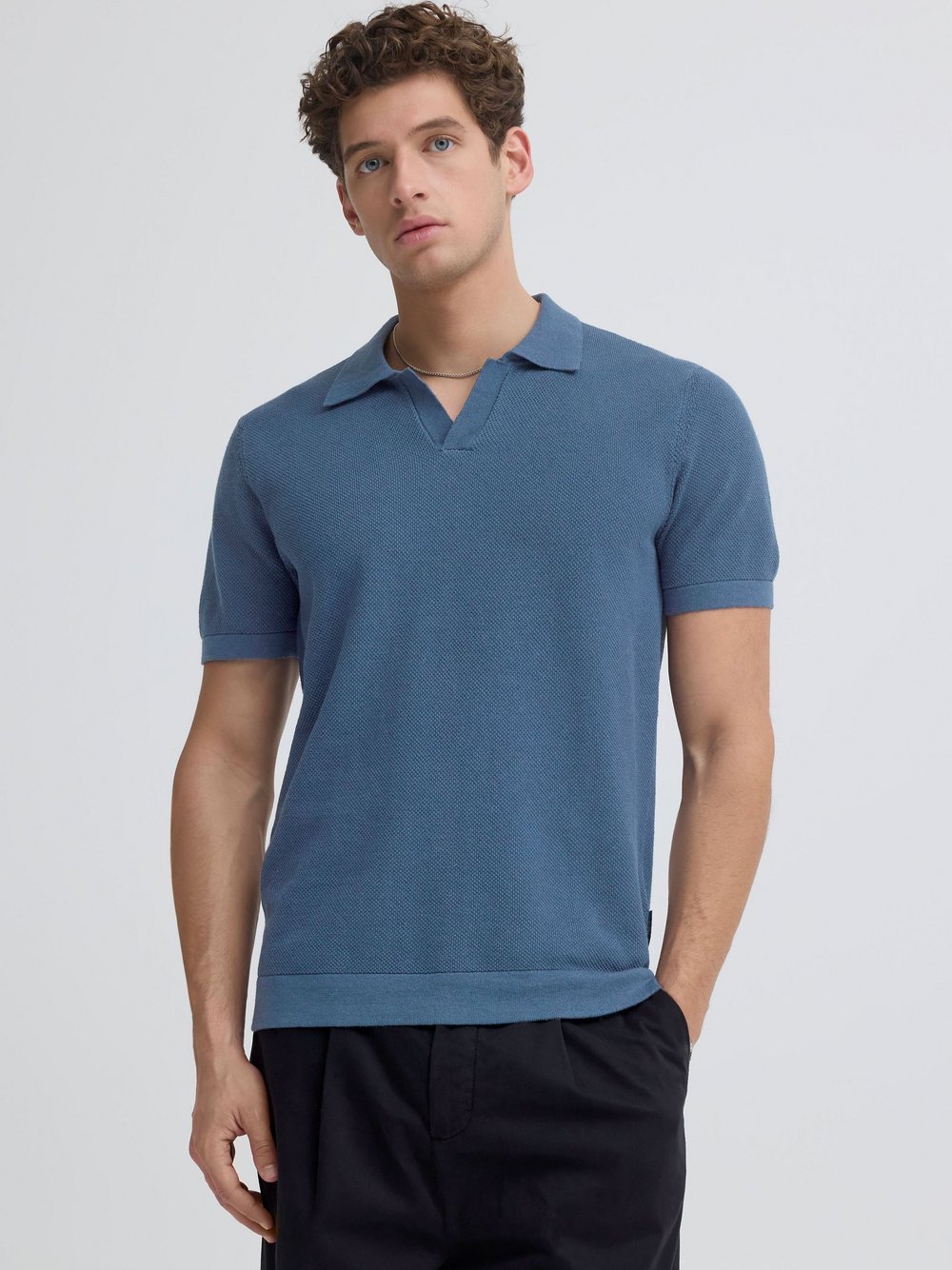 CASUAL FRIDAY Poloshirt Herren Baumwolle blau strukturiert, M