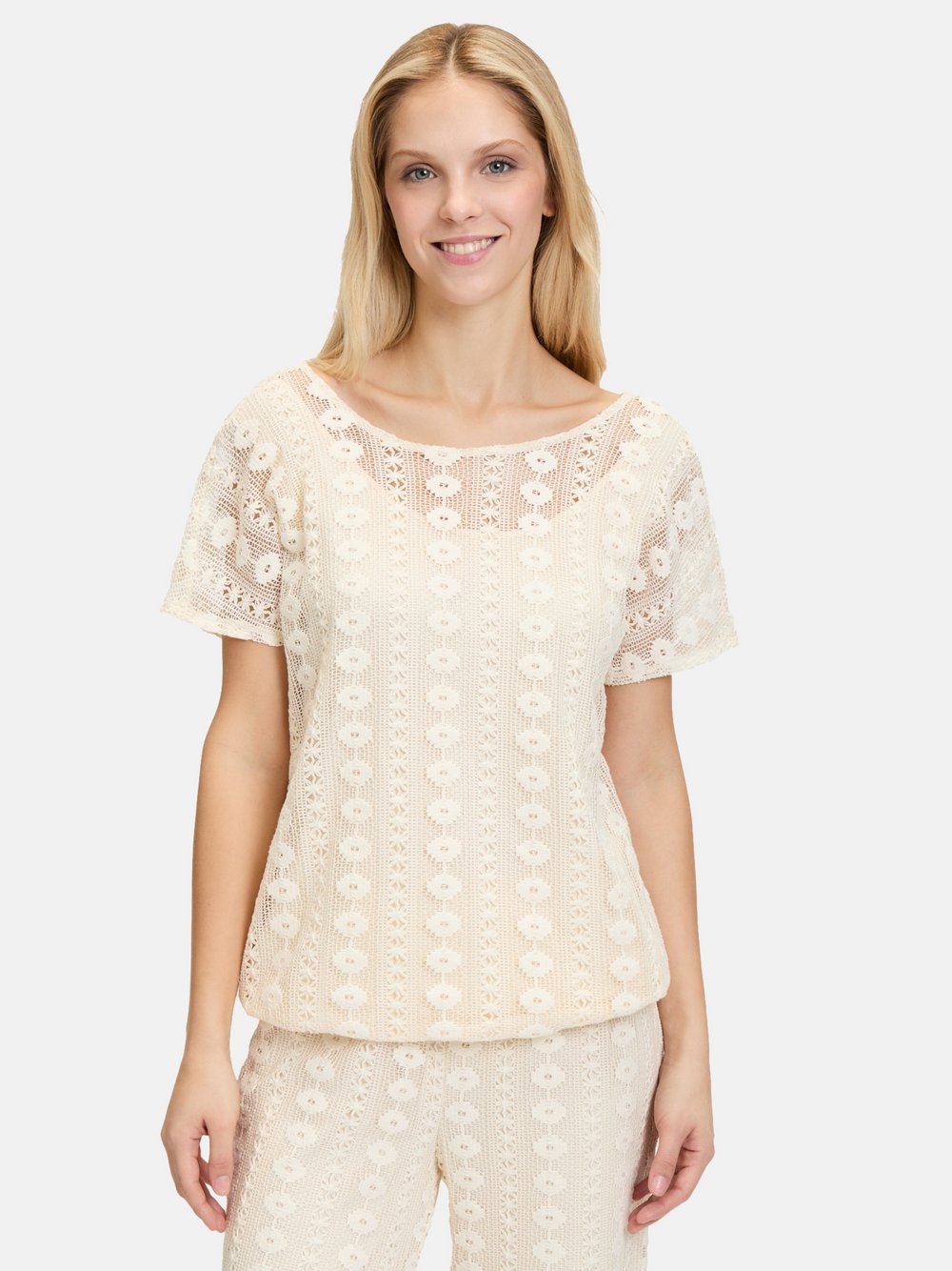 Cartoon Spitzenshirt Damen Baumwolle beige gemustert, 36