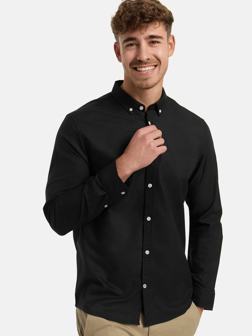 Kronstadt Hemd Langarm Herren Regular Fit Baumwolle schwarz, M