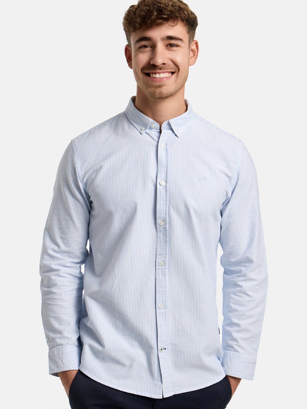 Kronstadt Hemd Langarm Herren Regular Fit Baumwolle blau, M