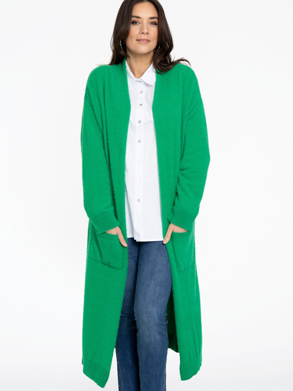 Thumbnail - YOEK Strickjacke Damen Polyamid grün, 42-44