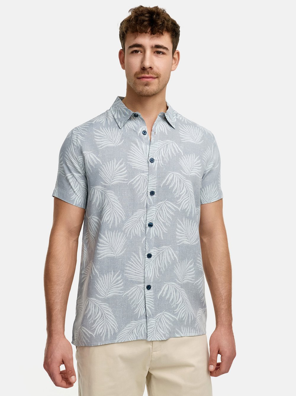 Indicode Hemd Kurzarm Herren Regular Fit blau bedruckt, XL