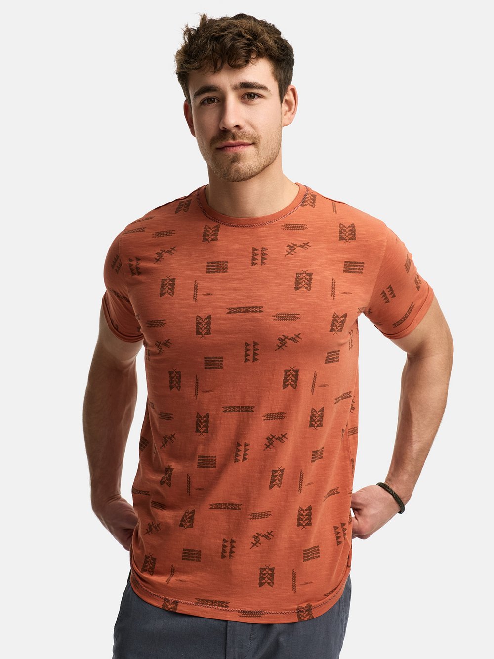 Indicode T-Shirt Herren Baumwolle orange bedruckt, XXL