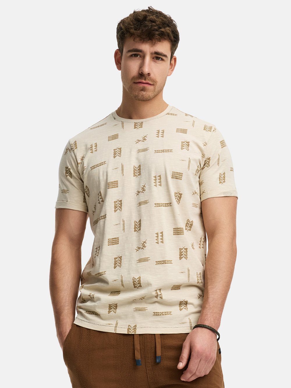 Indicode T-Shirt Herren Baumwolle beige bedruckt, S