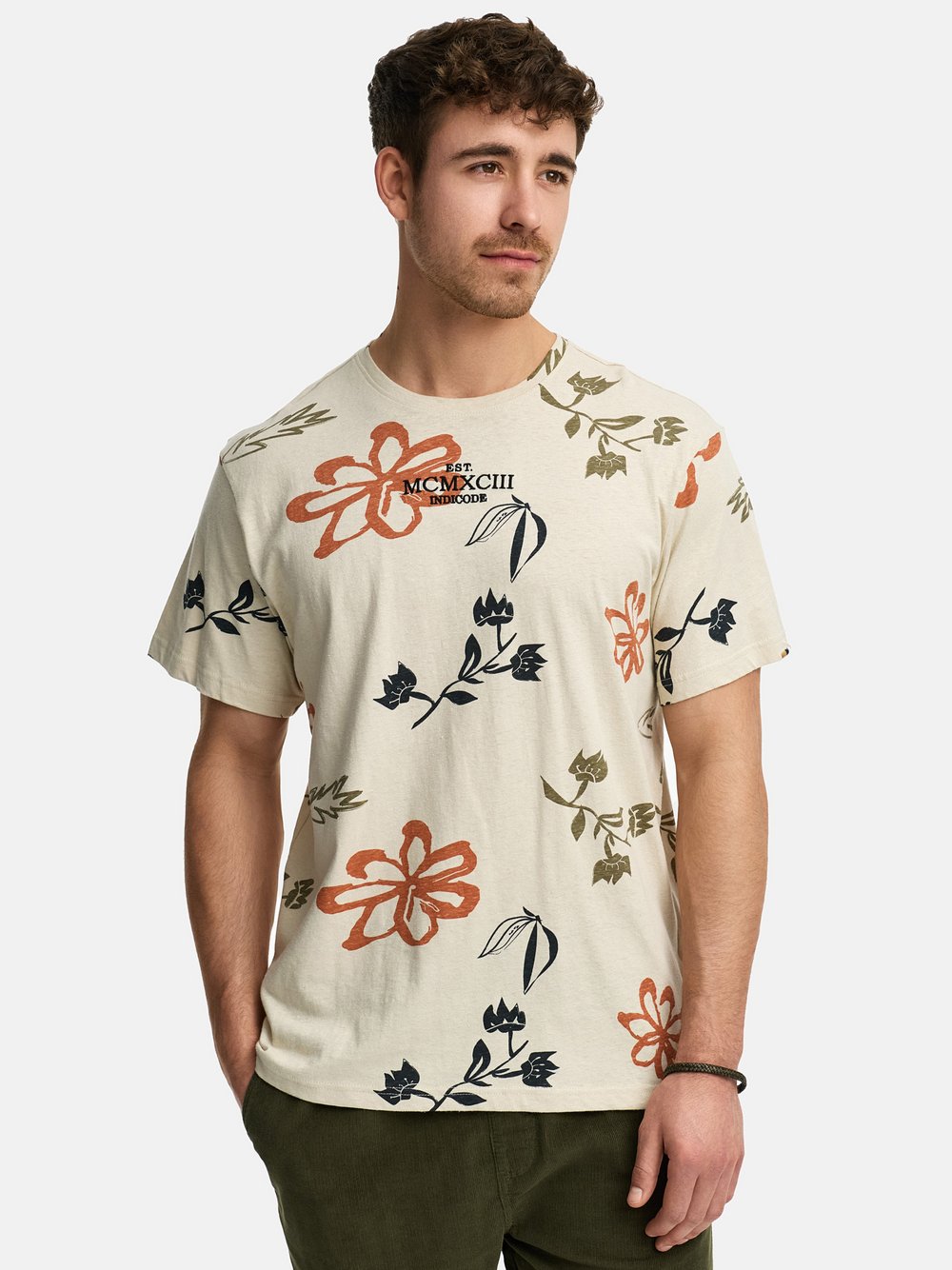 Thumbnail - Indicode T-Shirt Herren Baumwolle beige bedruckt, S