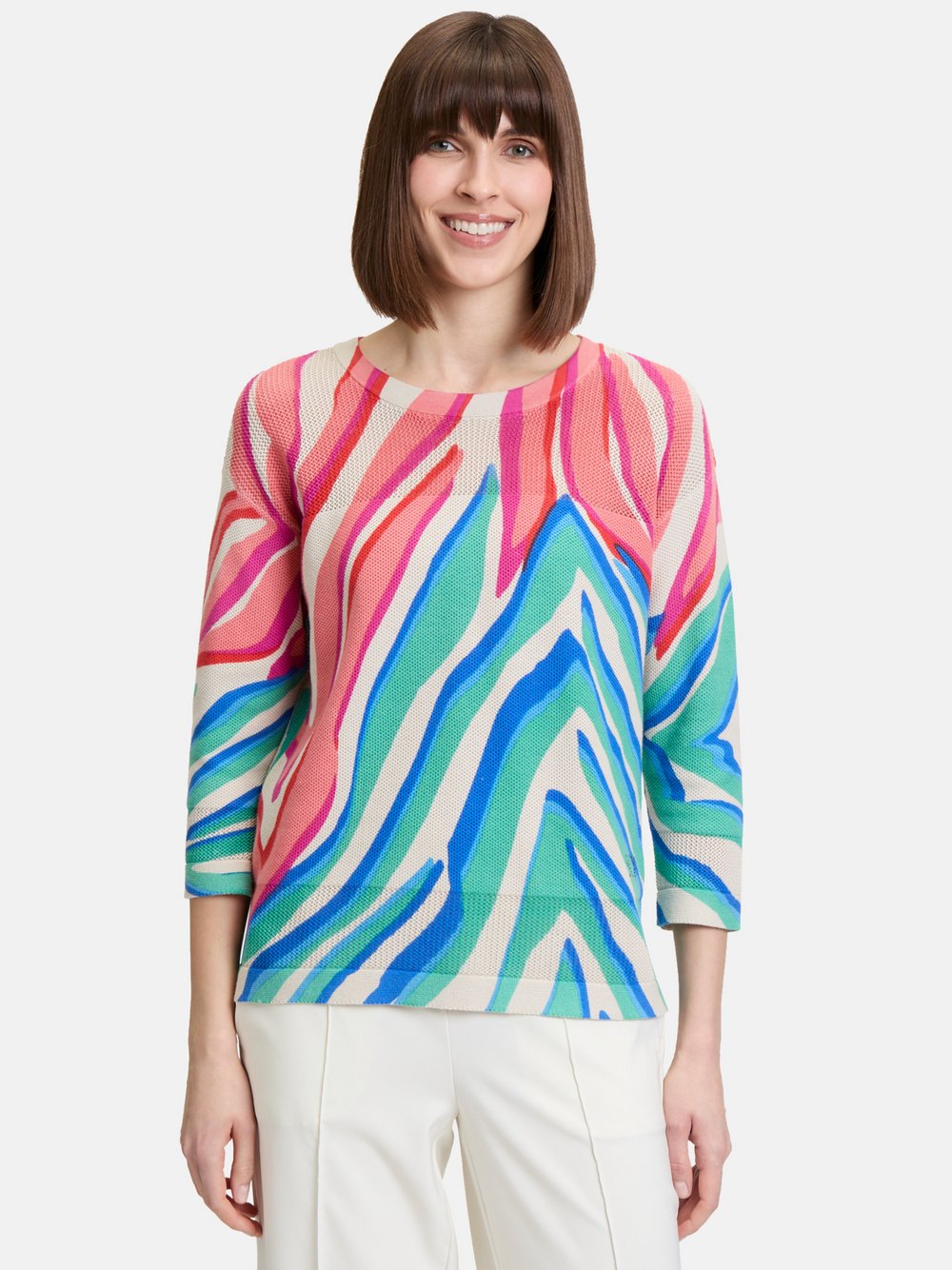 Betty Barclay Feinstrickpullover Damen Baumwolle grün gemustert, 40