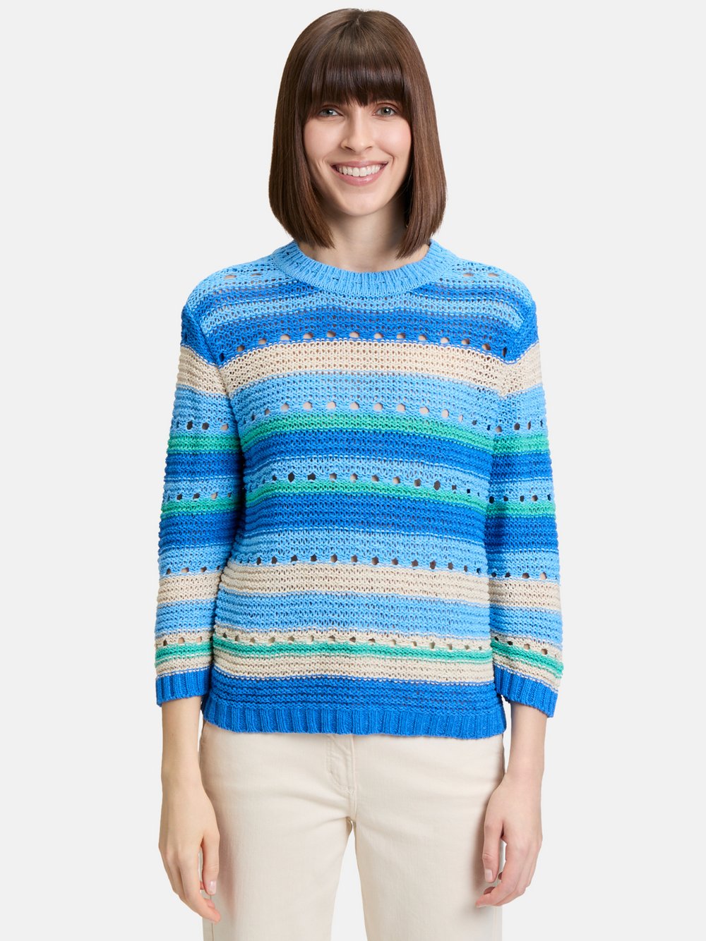 Betty Barclay Grobstrick-Pullover Damen Baumwolle blau gemustert, 36