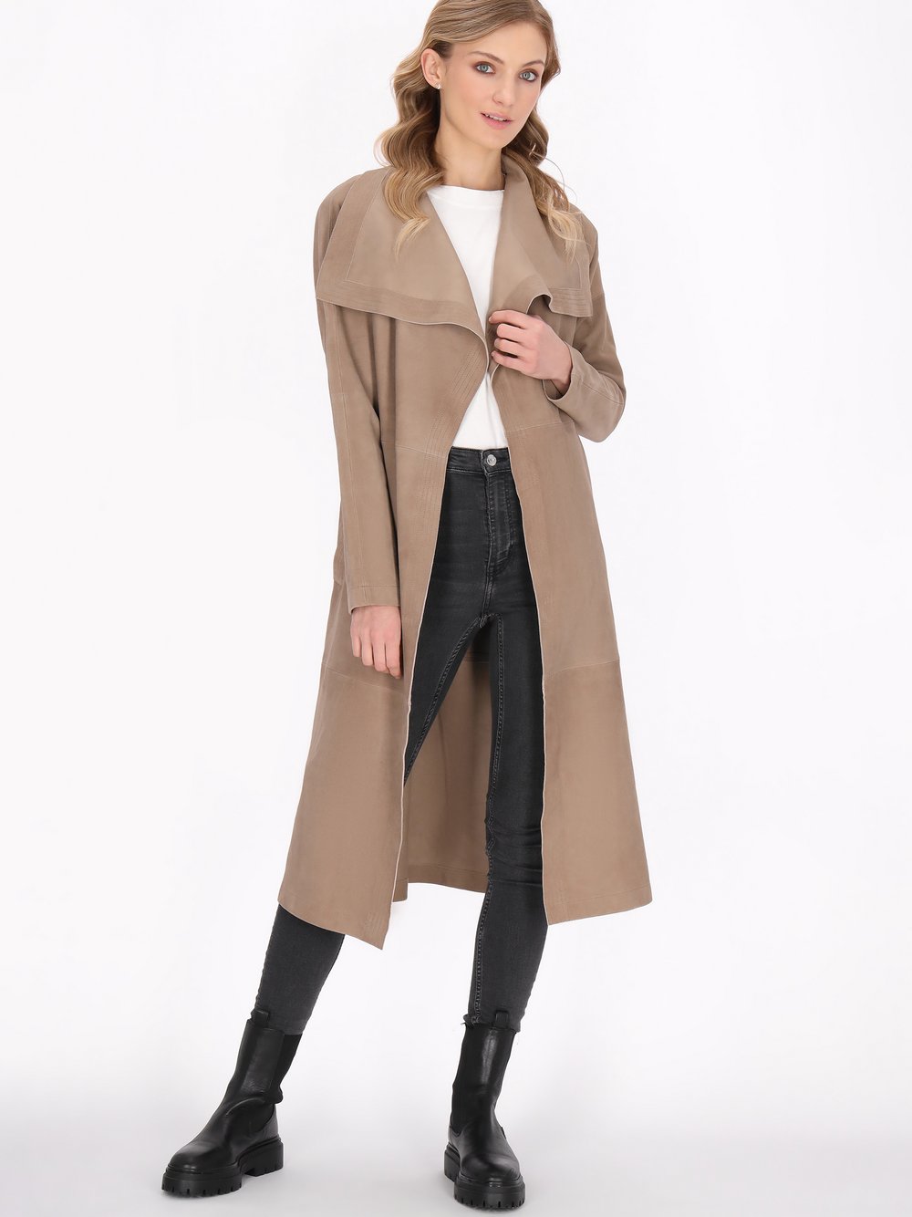 Dreimaster Mantel Damen Leder beige, L