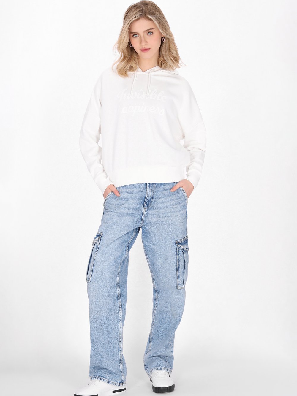 MyMo Kapuzenpullover Damen Baumwolle weiß, L