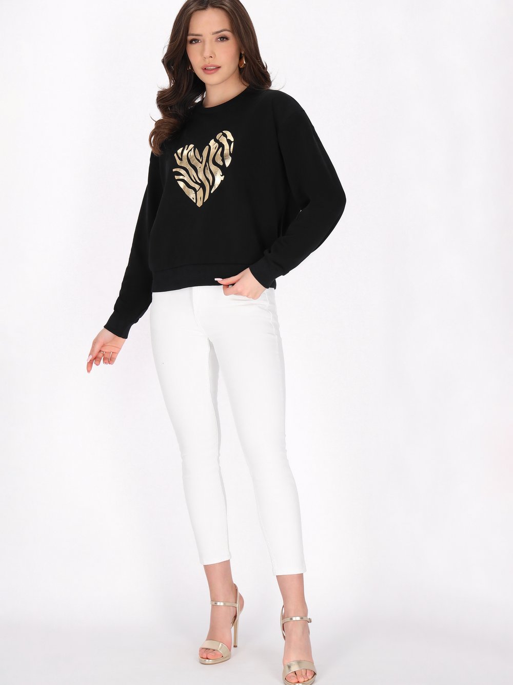 Faina Sweatshirt Damen Baumwolle schwarz, XS