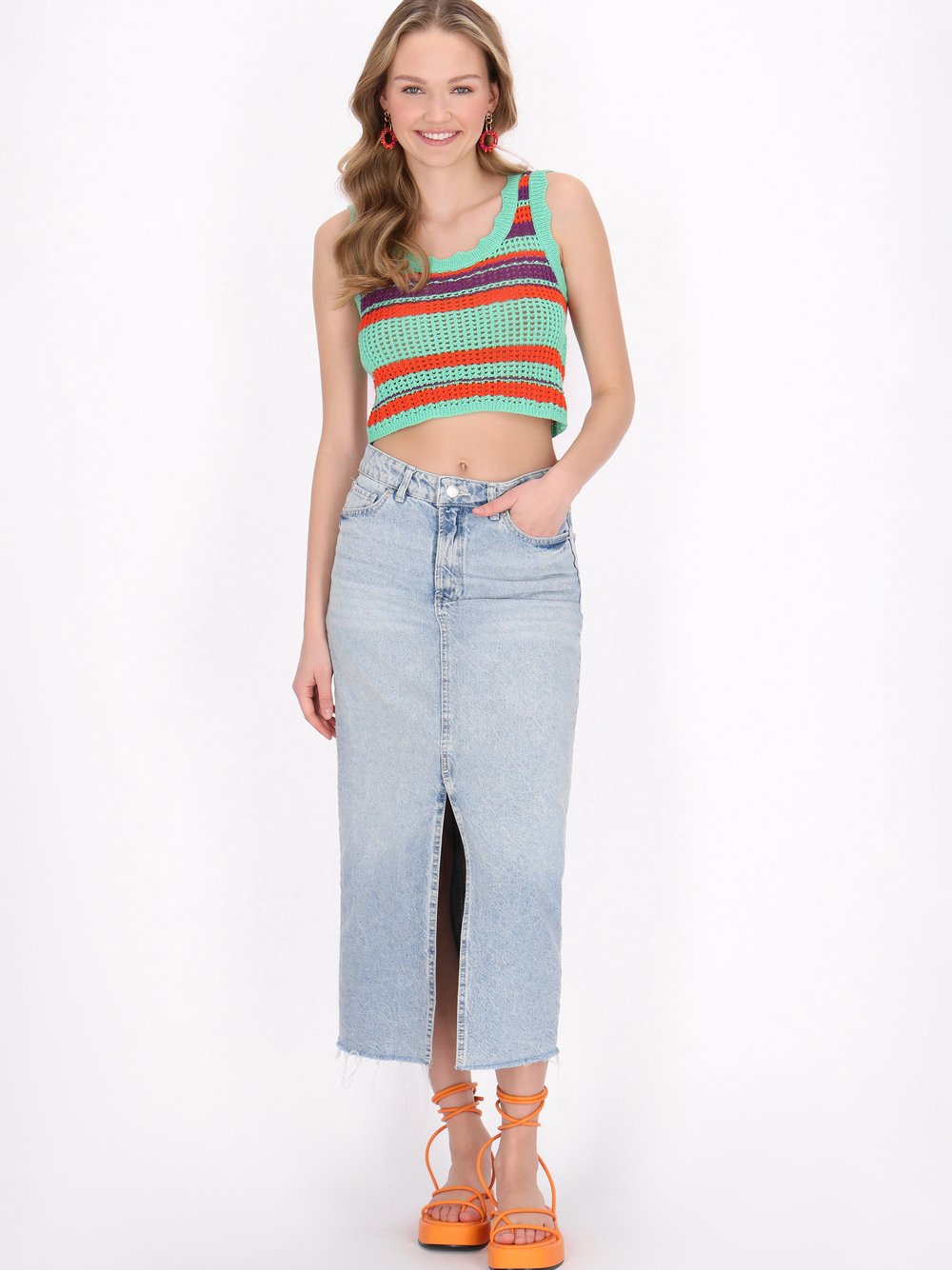 MyMo Top Damen Baumwolle blau gestreift, M