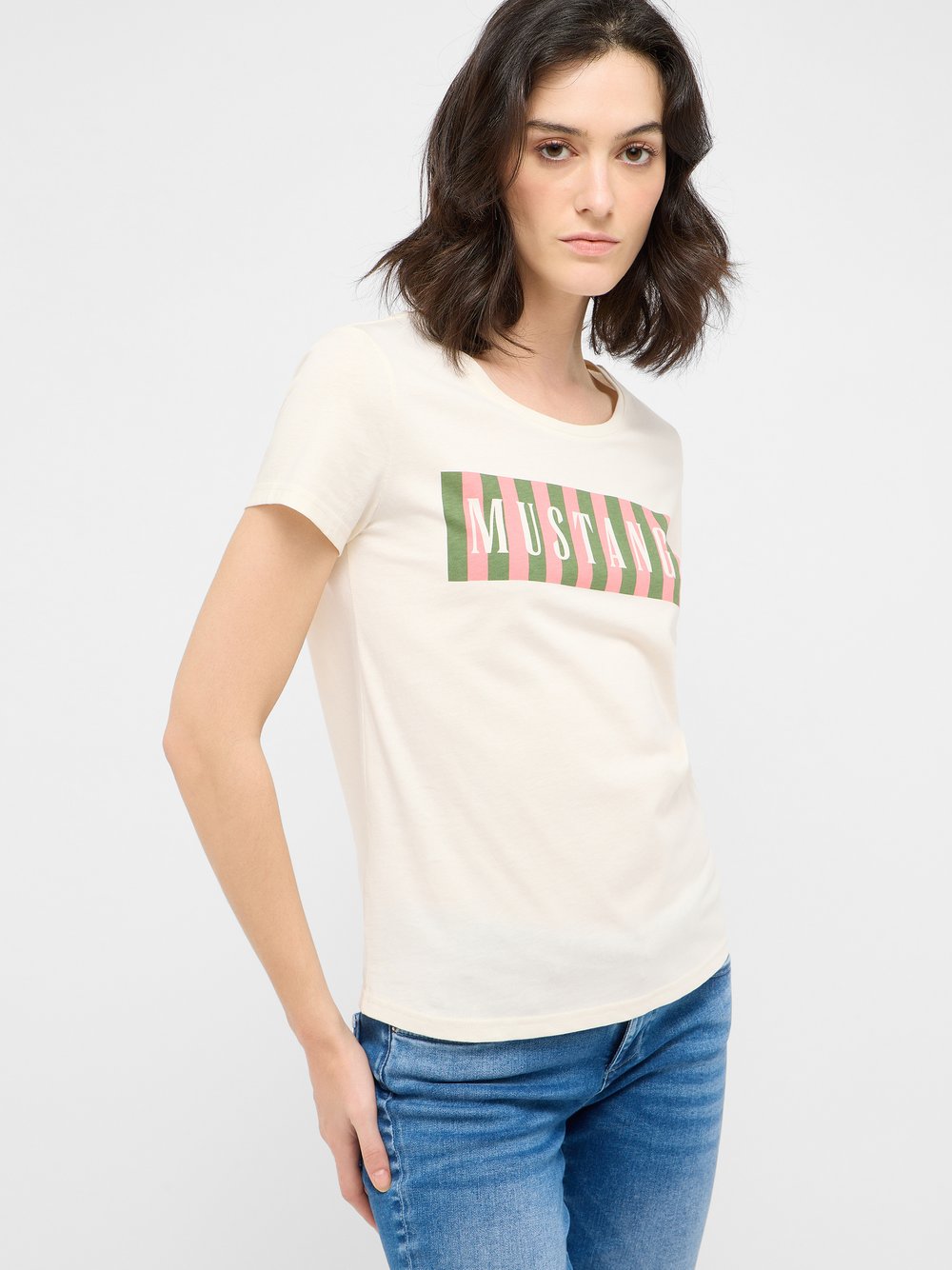 Mustang T-Shirt Damen Baumwolle weiß bedruckt, S