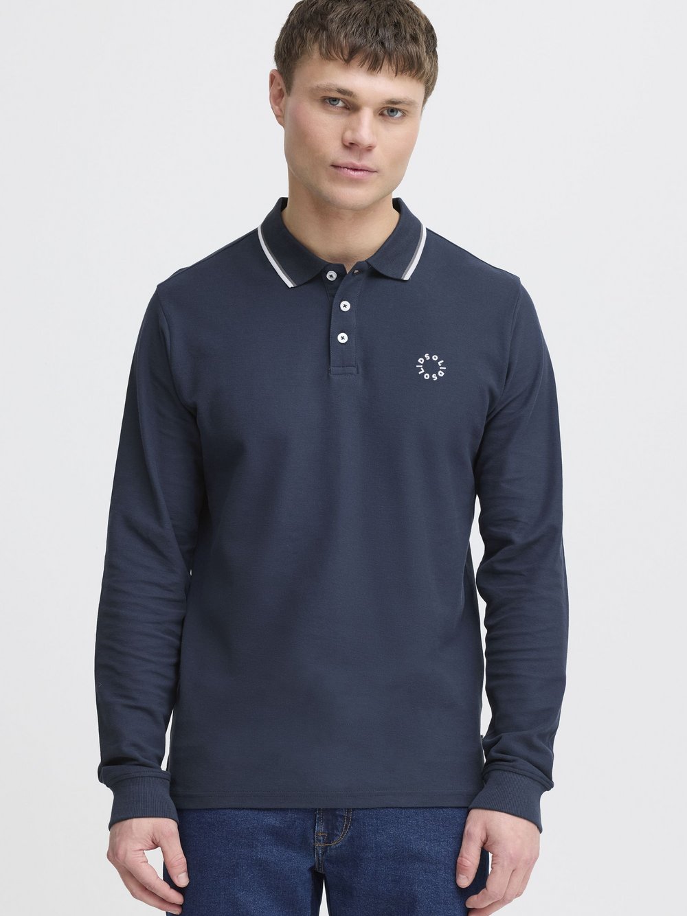 Solid Langarm-Poloshirt Herren Baumwolle blau, XXL