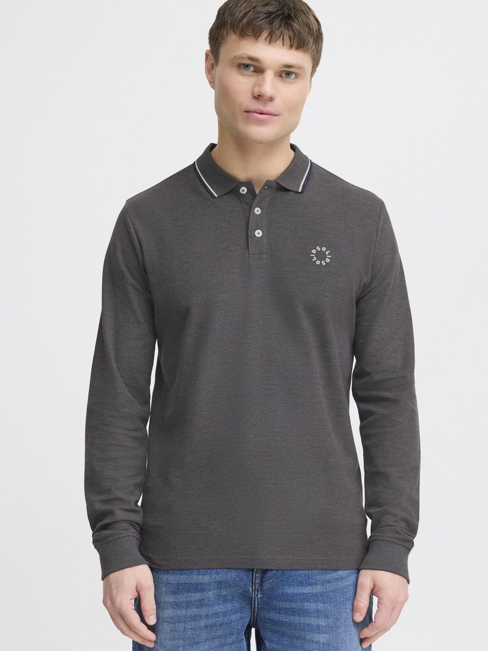Solid Langarm-Poloshirt Herren Baumwolle grau, XXXL