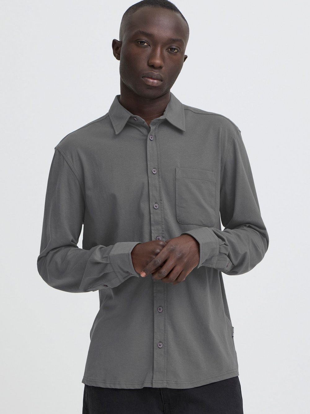 BLEND Langarmhemd Herren Regular Fit Baumwolle grau, L