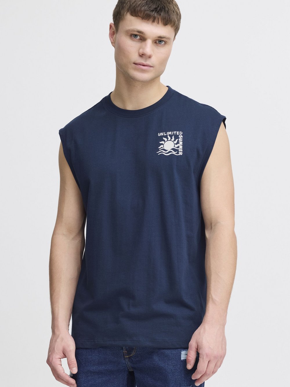 Thumbnail - Solid Rundhalsshirt Herren Baumwolle blau bedruckt, M