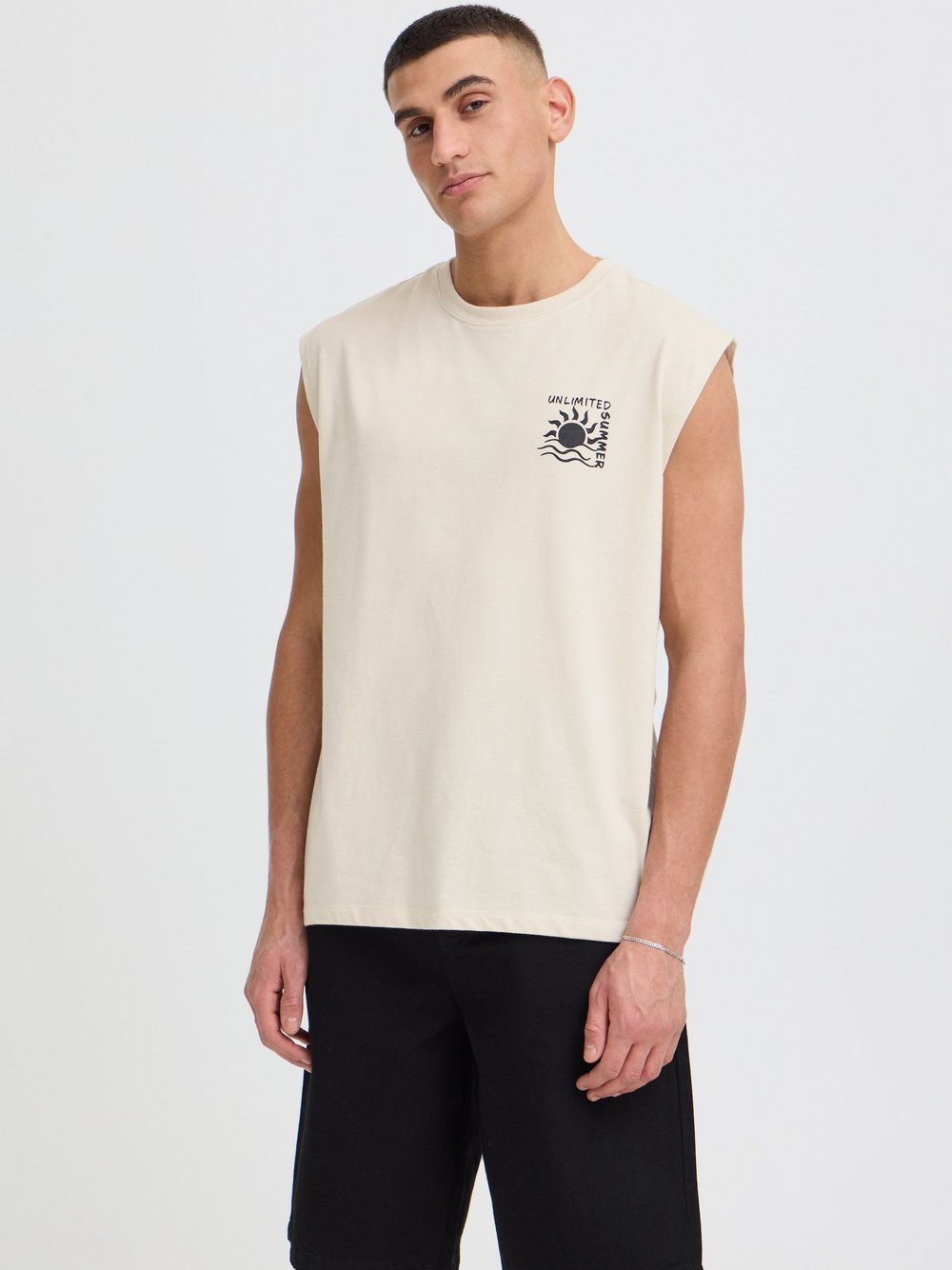 Thumbnail - Solid Rundhalsshirt Herren Baumwolle beige bedruckt, S