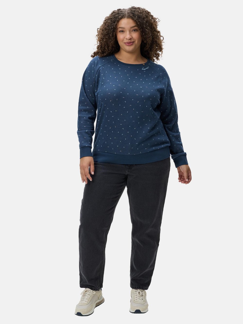 Ragwear Rundhalspullover Damen Baumwolle blau gemustert, 44