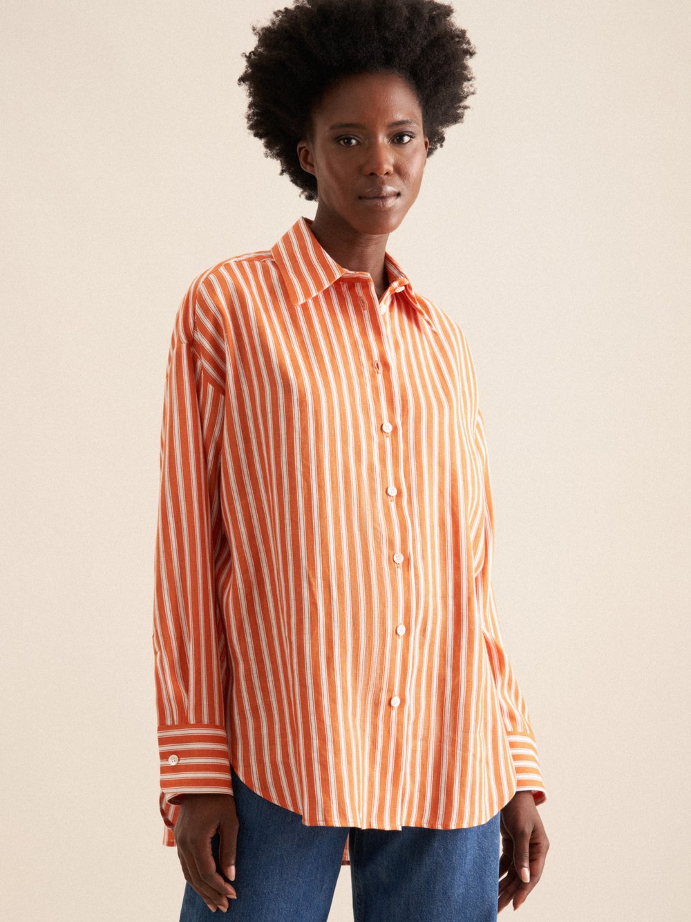 Seidensticker Longbluse Damen Leinen orange gestreift, 36