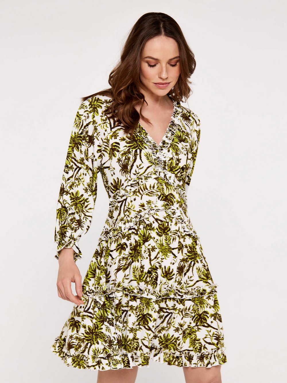 Thumbnail - Apricot Kleid Damen Viskose weiß gemustert, 34