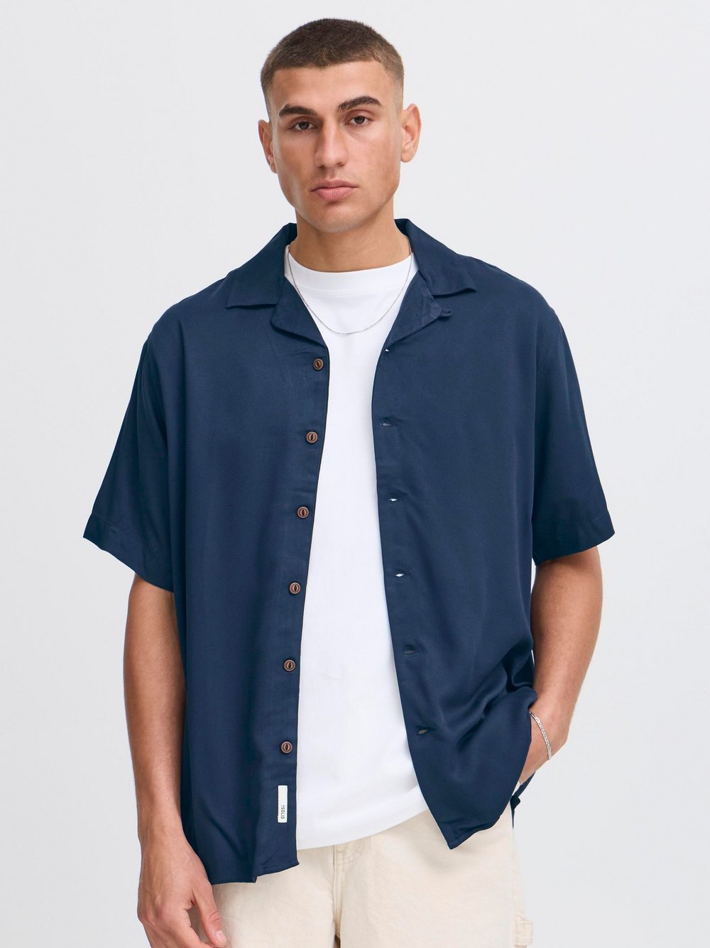 Solid Kurzarmhemd Herren Viskose blau, XXL