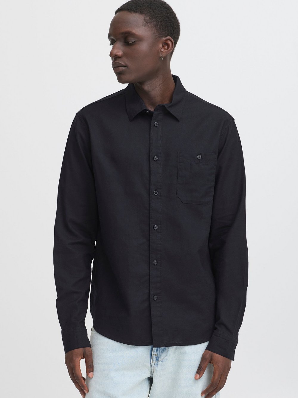 BLEND Langarmhemd Herren Regular Fit Leinen schwarz, XXL