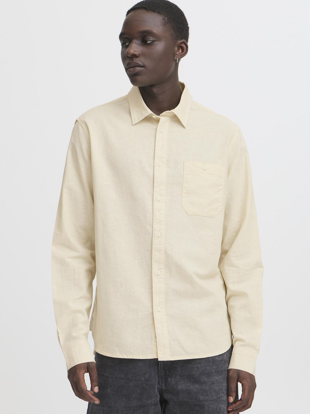 BLEND Langarmhemd Herren Regular Fit Leinen beige, XL