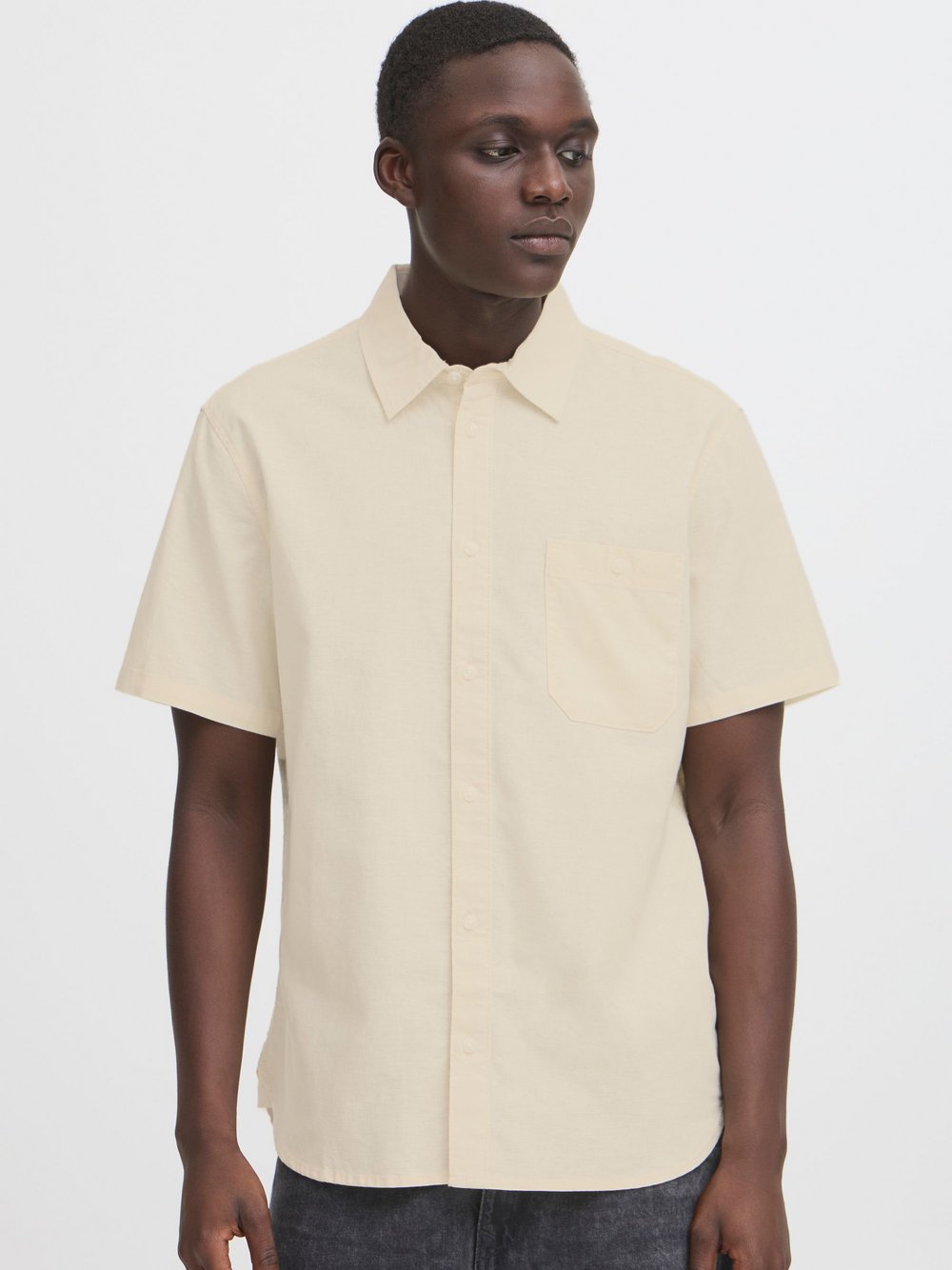 BLEND Kurzarmhemd Herren Regular Fit Leinen beige, M