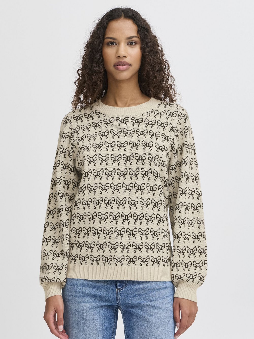 Thumbnail - Ichi Strickpullover Damen beige gemustert, XL