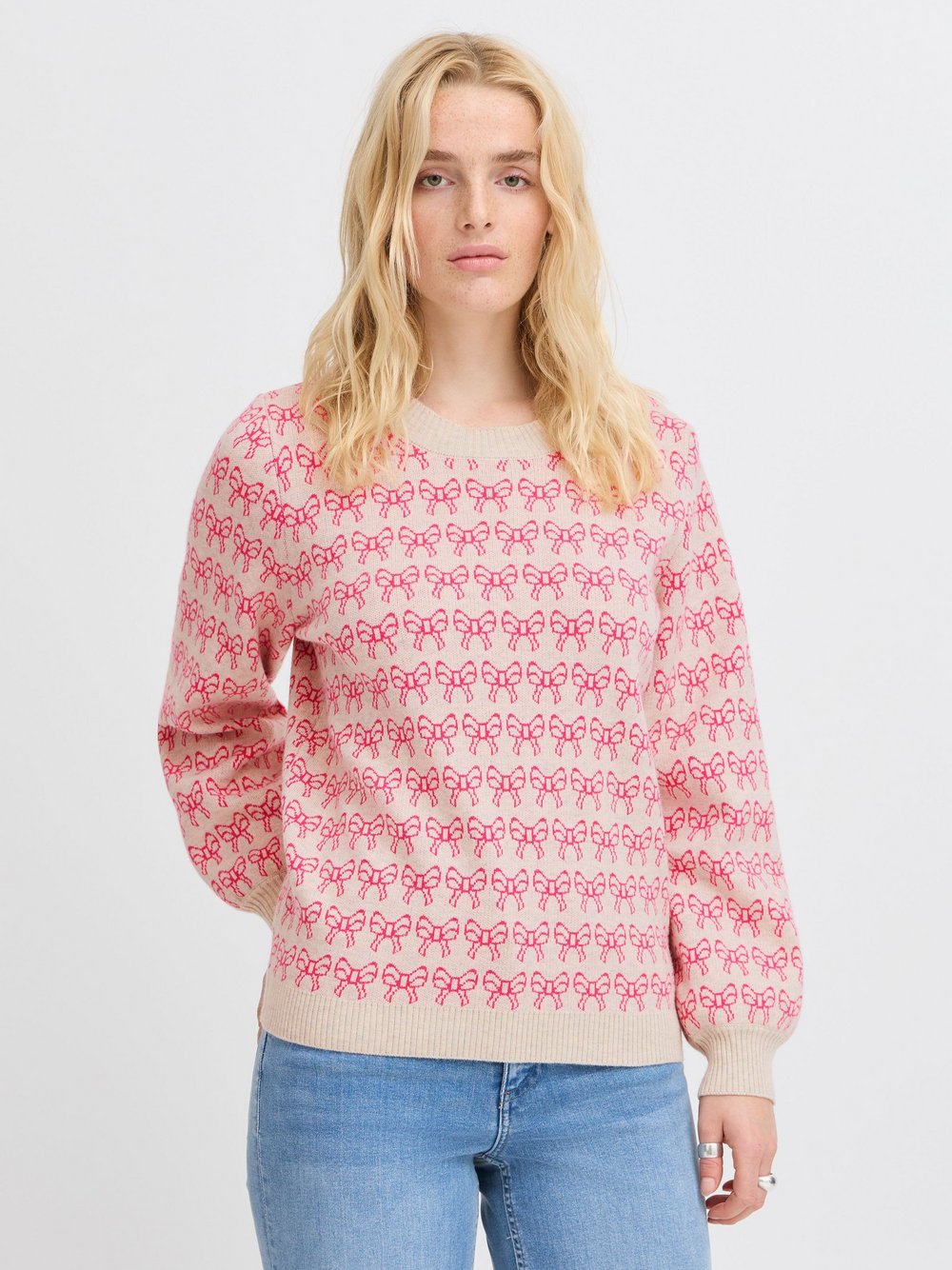 Thumbnail - Ichi Strickpullover Damen rosa gemustert, XXL