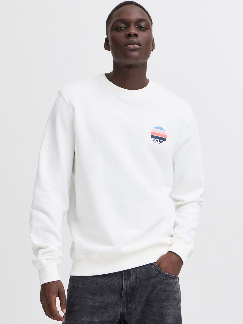 BLEND Sweatshirt Herren Baumwolle weiß bedruckt, S