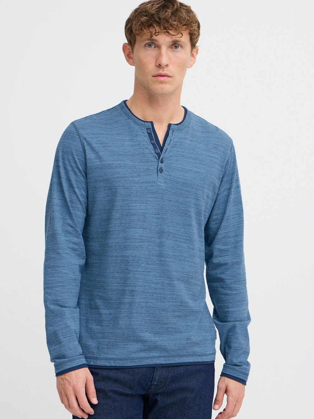 BLEND Langarmshirt Herren Baumwolle blau meliert, L