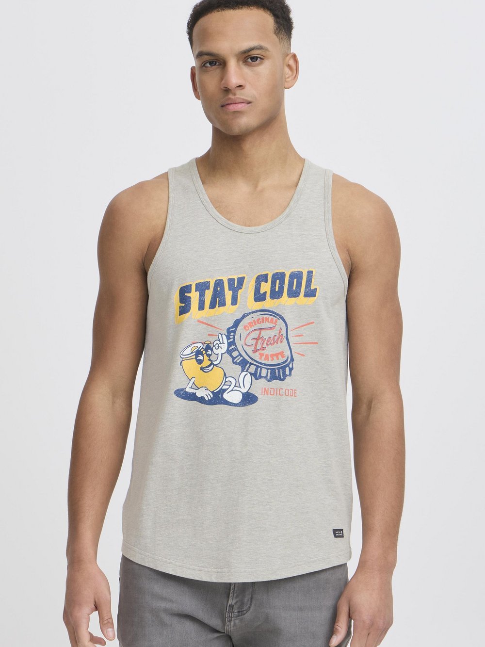 Thumbnail - Indicode Rundhalsshirt Herren Baumwolle grau bedruckt, XXL