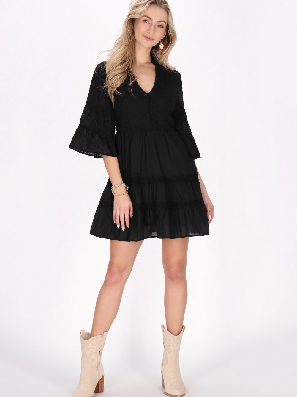 Thumbnail - IZIA Kleid Damen Baumwolle schwarz strukturiert, S