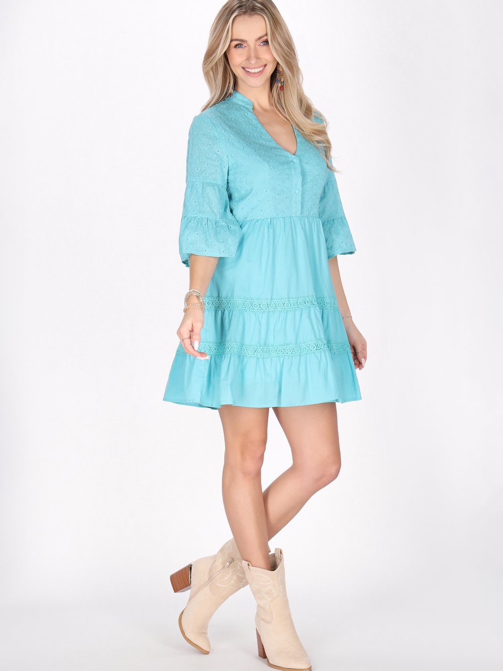 Thumbnail - IZIA Kleid Damen Baumwolle blau strukturiert, M