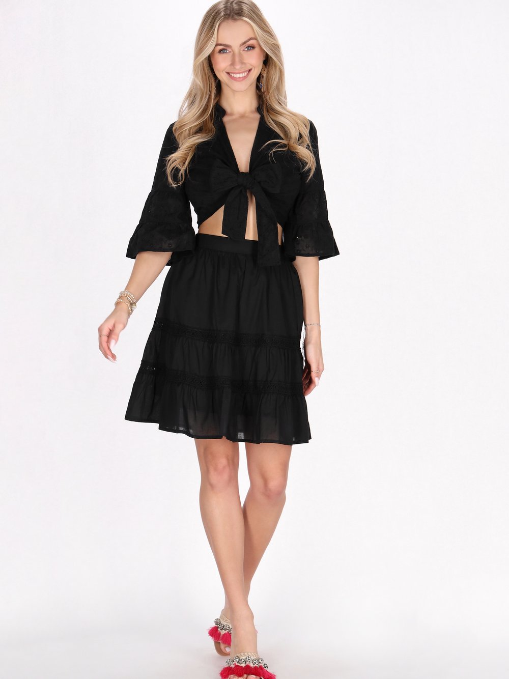 IZIA Rock Damen Baumwolle schwarz strukturiert, S