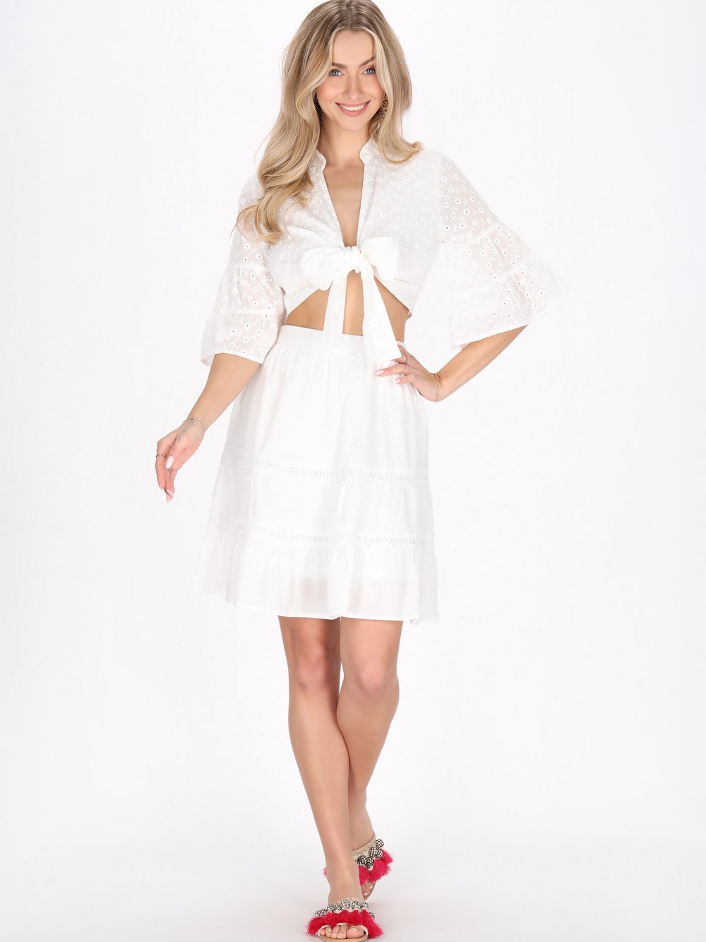 IZIA Bluse Damen Baumwolle weiß strukturiert, S