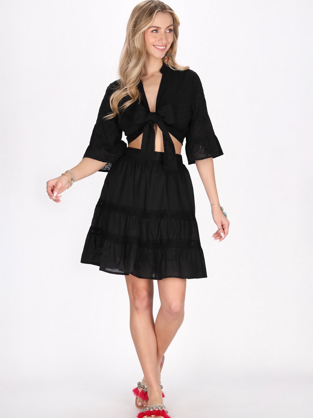 IZIA Bluse Damen Baumwolle schwarz strukturiert, M