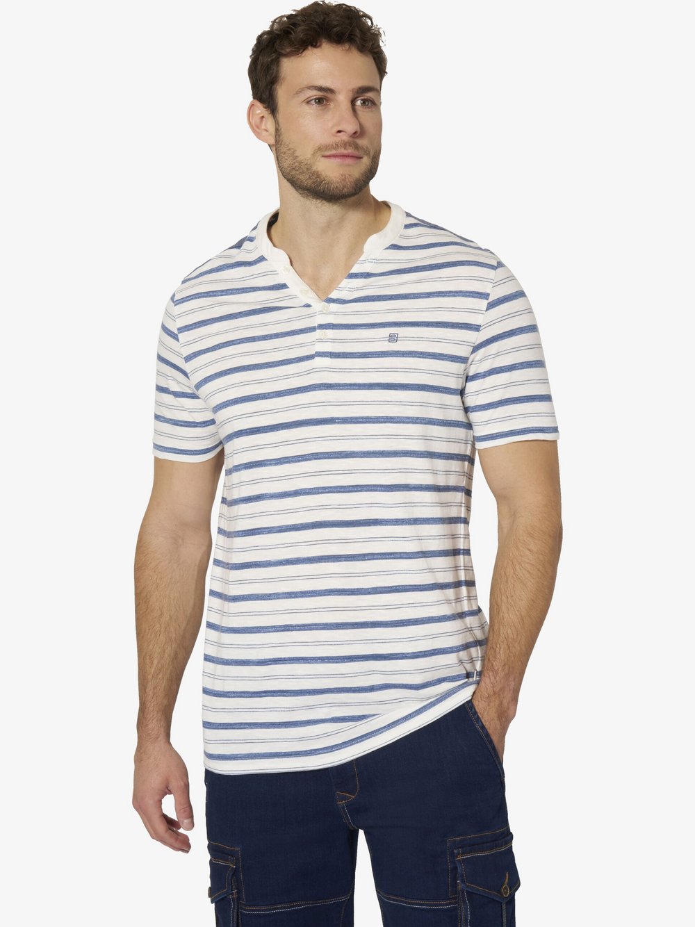 Thumbnail - BABISTA T-Shirt Herren Baumwolle weiß gestreift, L