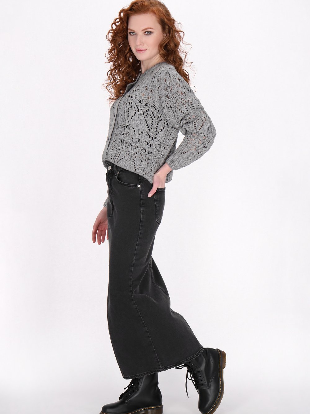 Dreimaster Strickjacke Damen Polyamid grau gemustert, XL/XXL