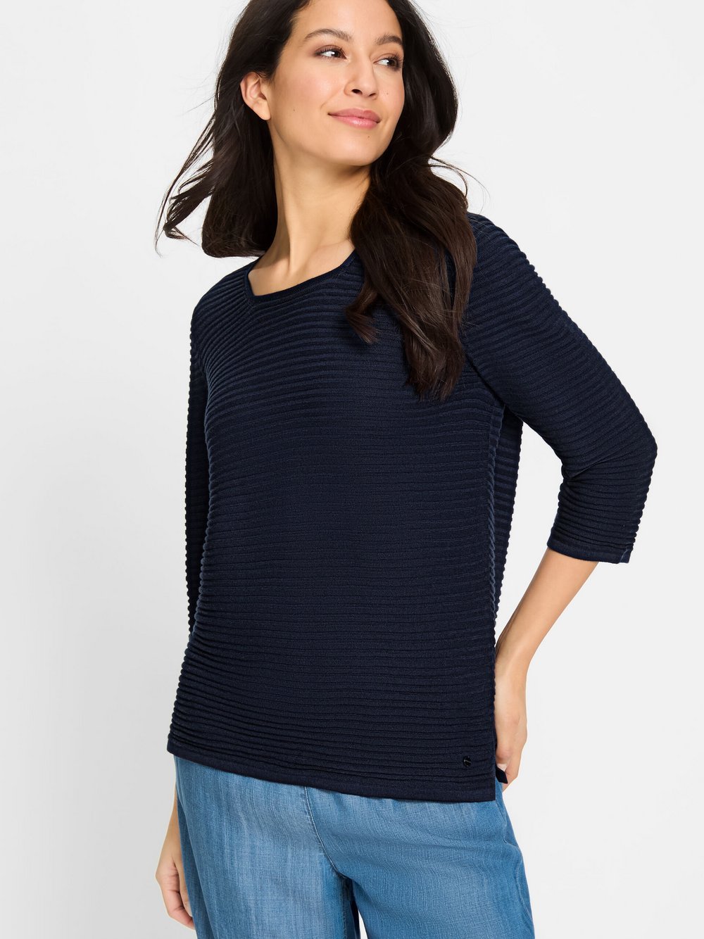 Thumbnail - Olsen Pullover Damen Baumwolle blau strukturiert, 46